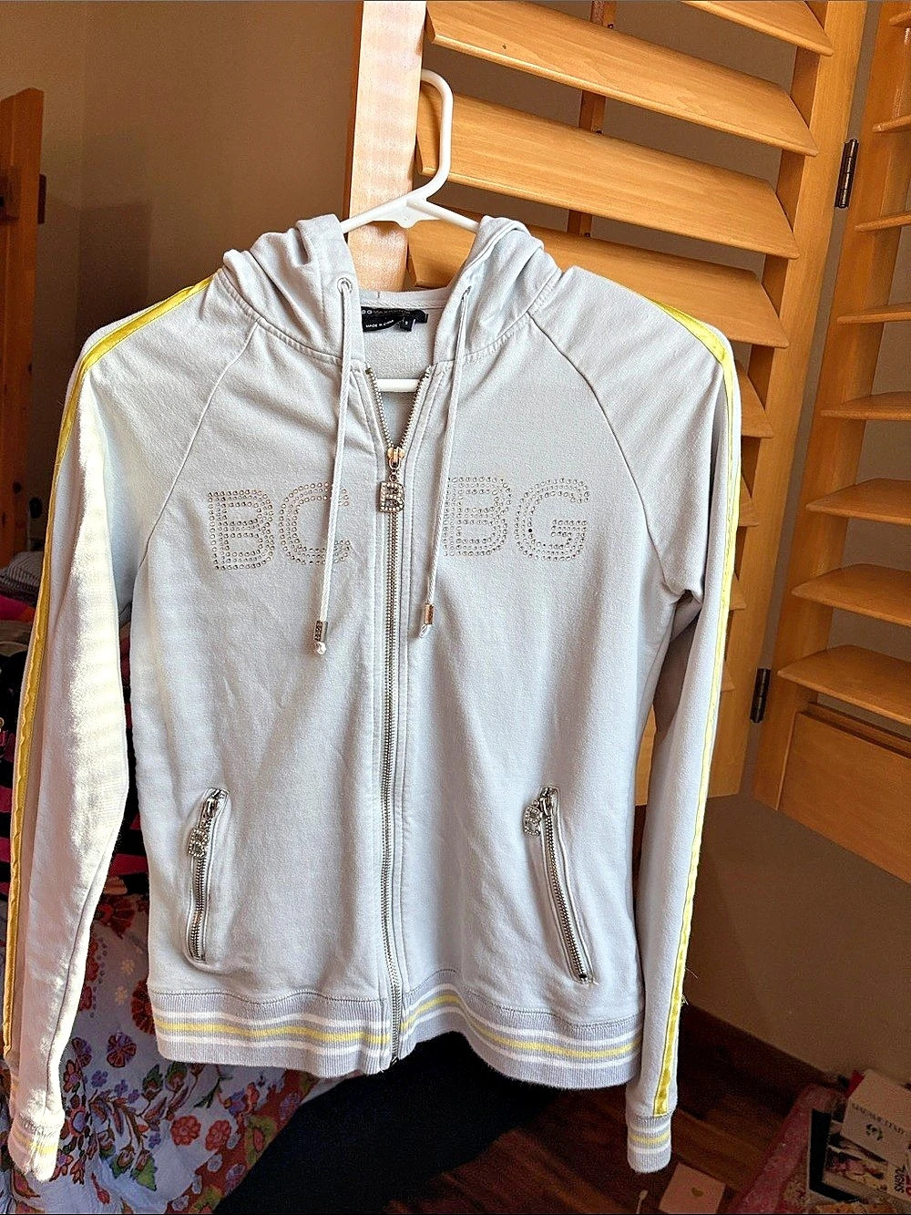 BCBGMaxAzria Color Block Zip Hoodie in Silver & Yellow